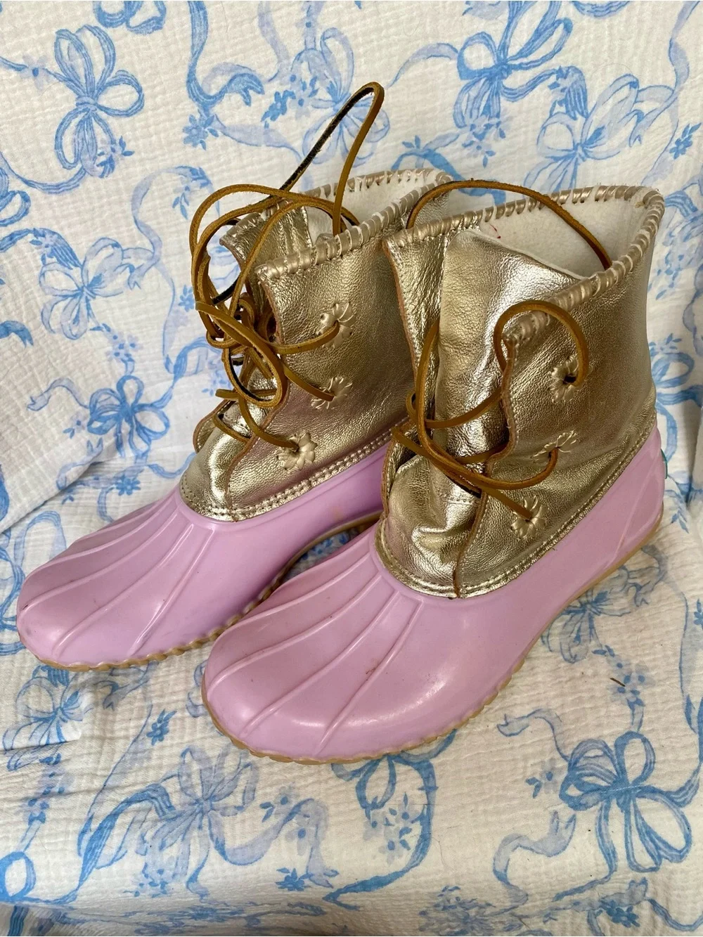 Jack Roger’s Gold and Pink Women's Duck Rain Boots